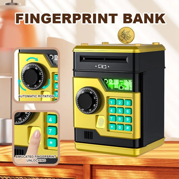 Fingerprint Password Safe Piggy Bank ATM-Style Electronic Coin and Cash Savings Children Plastic Saving Money Box - Gold - 2