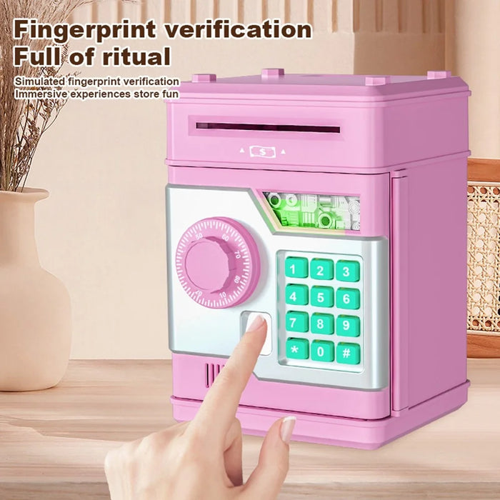 Fingerprint Password Safe Piggy Bank ATM-Style Electronic Coin and Cash Savings Children Plastic Saving Money Box - Gold - 6