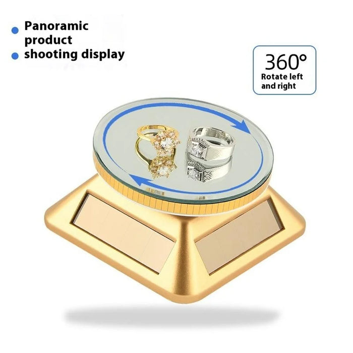 Solar Gem Display Turntable 360 Degrees Acrylic Tray Jewelry Display Stand - Gold - 3
