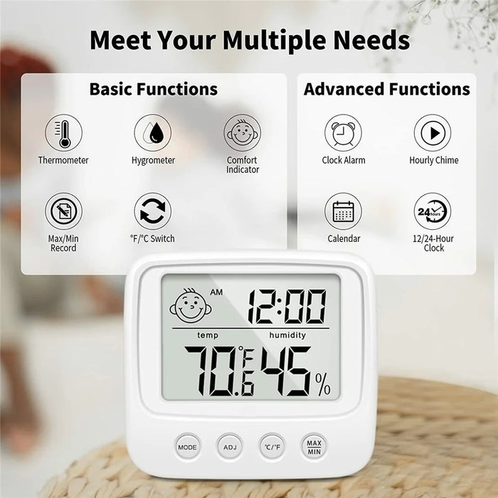 E0828 Smile Face Digital Alarm Clock Multi-Function Household Thermometer Hygrometer (No Backlit) - 2