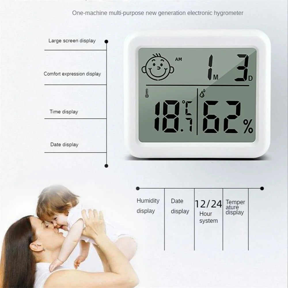 0.8cm Ultra Slim Digital Thermometer Smile Face LCD Display Hygrometer for Home Office - 2