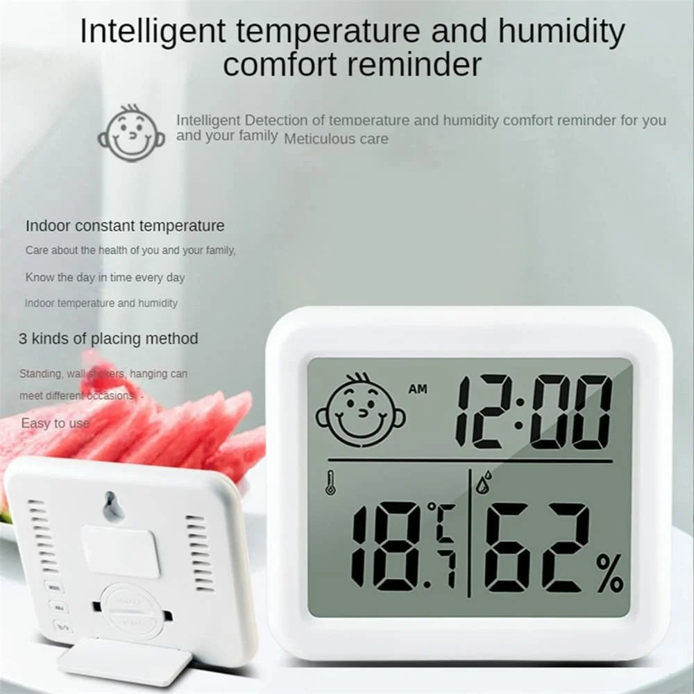 0.8cm Ultra Slim Digital Thermometer Smile Face LCD Display Hygrometer for Home Office - 3