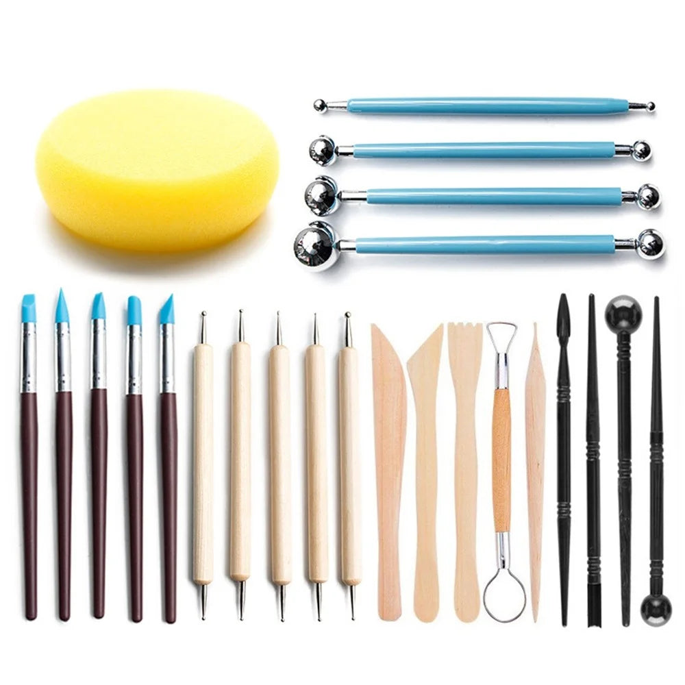 21031324 24PCS Pottery Tools Set Stone Plastic Clay Carving Knives Toys DIY Tools Dotting Pen - 1