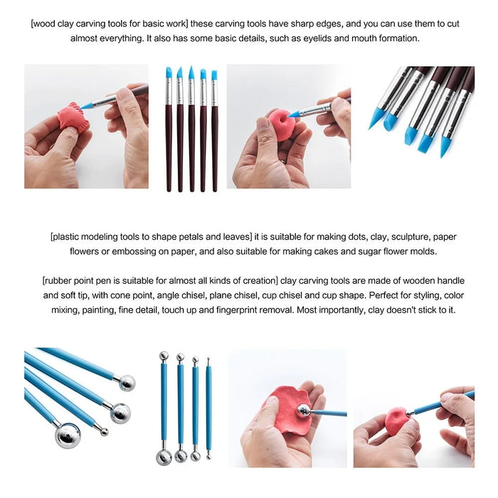 21031324 24PCS Pottery Tools Set Stone Plastic Clay Carving Knives Toys DIY Tools Dotting Pen - 6