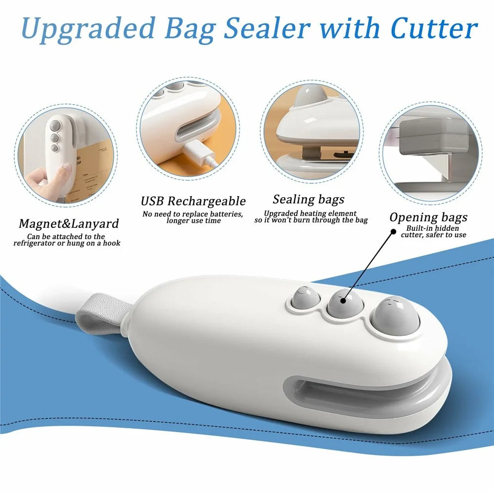Mini Vacuum Sealer USB Rechargeable Handheld Easy Seal Bag Sealer for Food Storage - White - 2