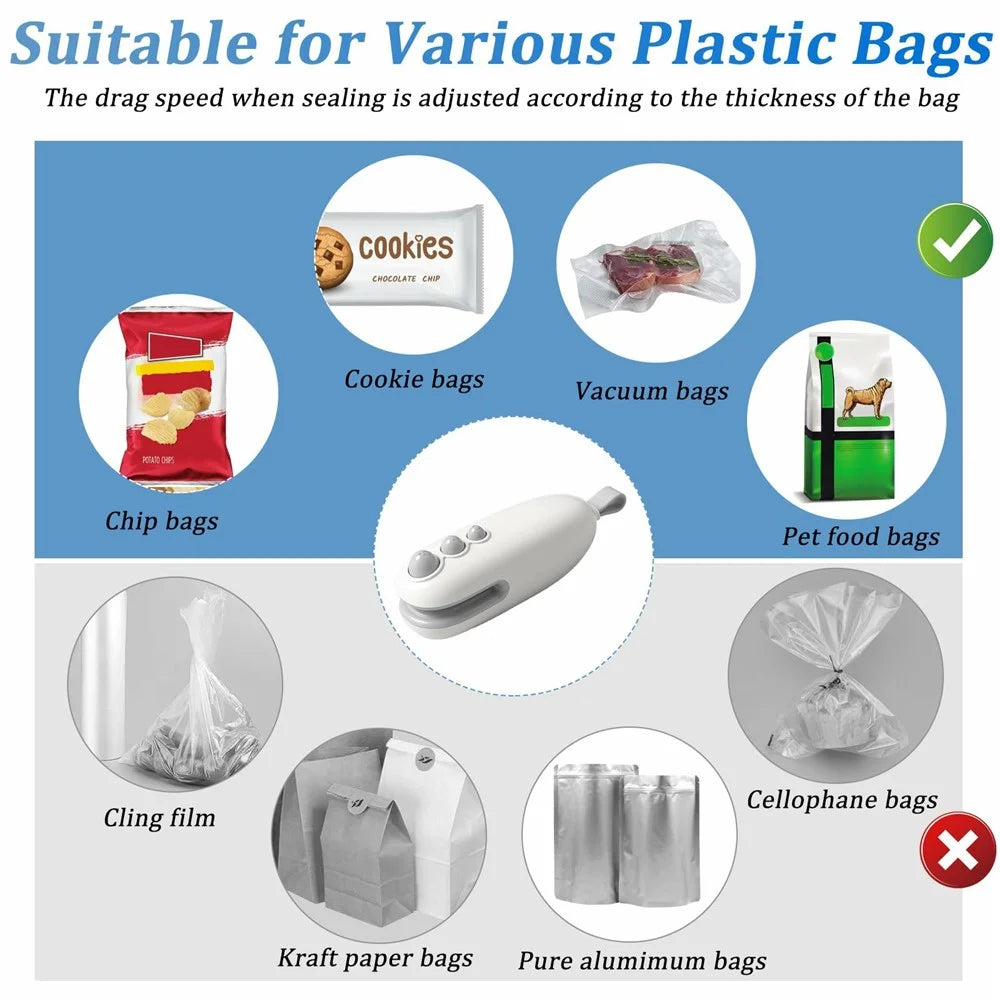 Mini Vacuum Sealer USB Rechargeable Handheld Easy Seal Bag Sealer for Food Storage - White - 6