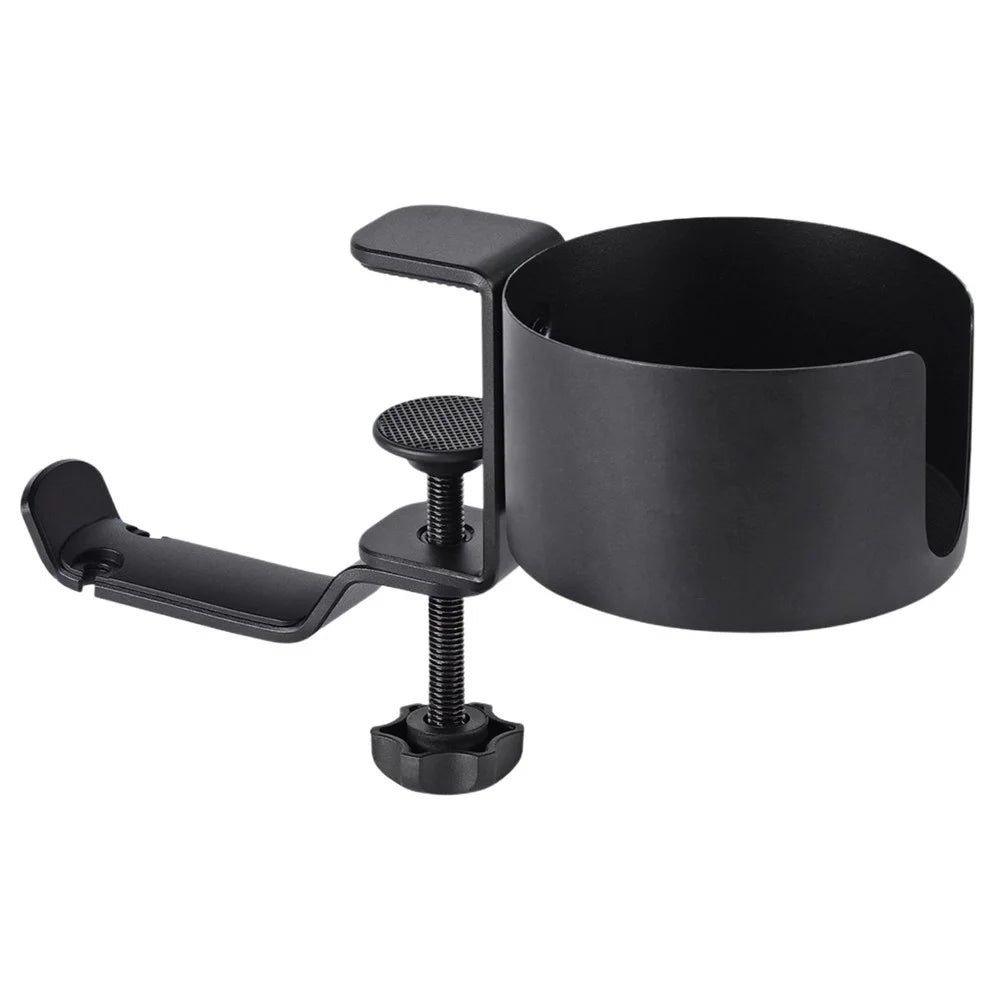 Aluminum Alloy Clamp-On Desk Cup Holder 360 Degree Rotatable Headphone Bag Hanger - Black - 1
