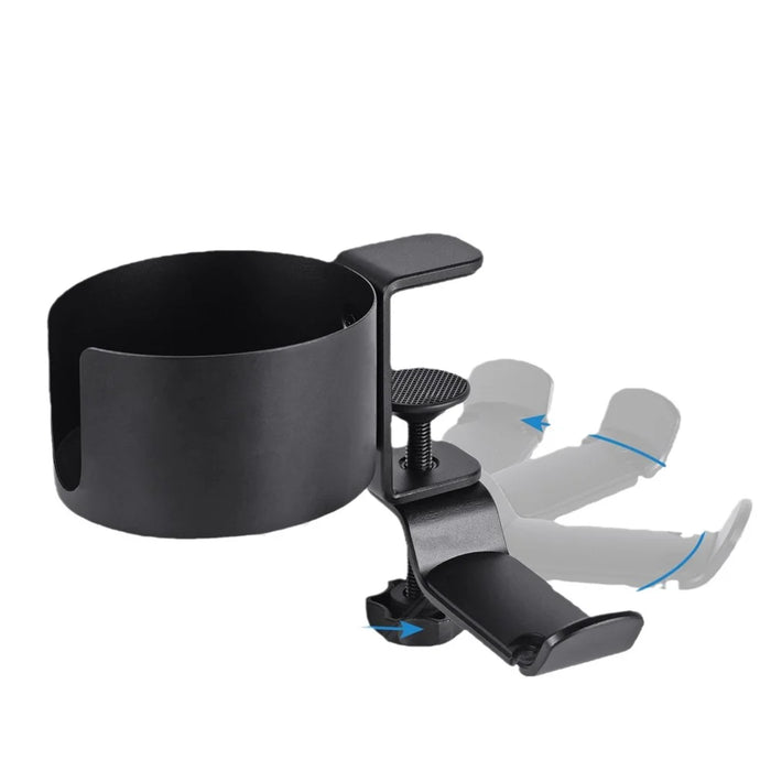 Aluminum Alloy Clamp-On Desk Cup Holder 360 Degree Rotatable Headphone Bag Hanger - Black - 2