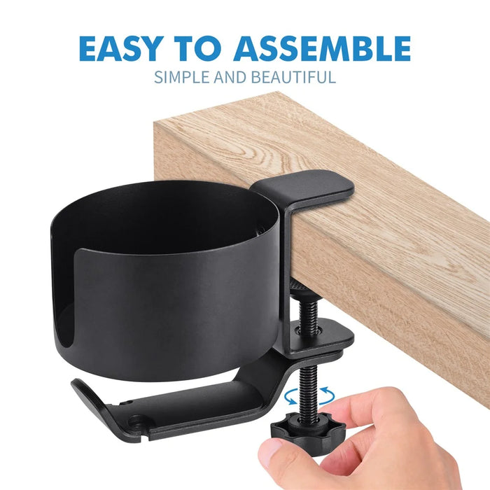 Aluminum Alloy Clamp-On Desk Cup Holder 360 Degree Rotatable Headphone Bag Hanger - Black - 7