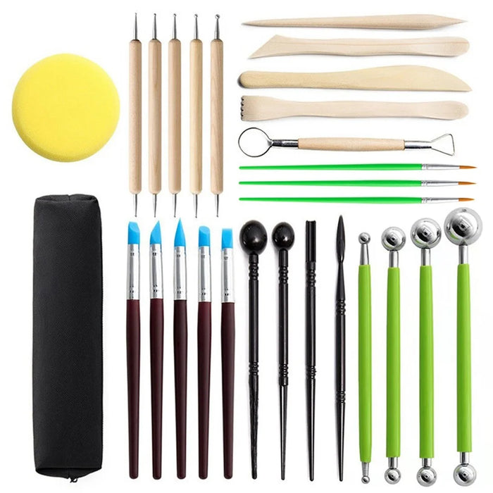21120628 28PCS DIY Pottery Tools Kit Pottery Carving Knife Set Plastic Clay Pill Stick Silicone Oil Painting Brush - 1