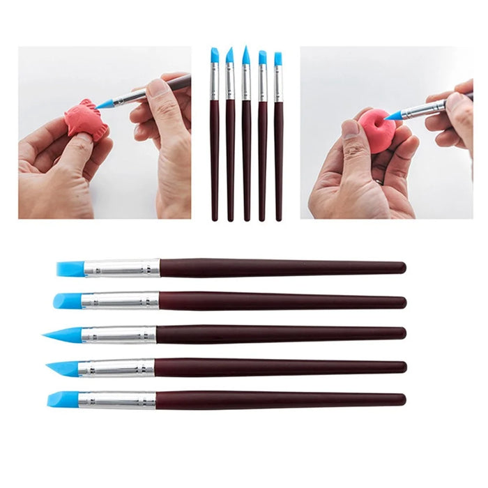 21120628 28PCS DIY Pottery Tools Kit Pottery Carving Knife Set Plastic Clay Pill Stick Silicone Oil Painting Brush - 5