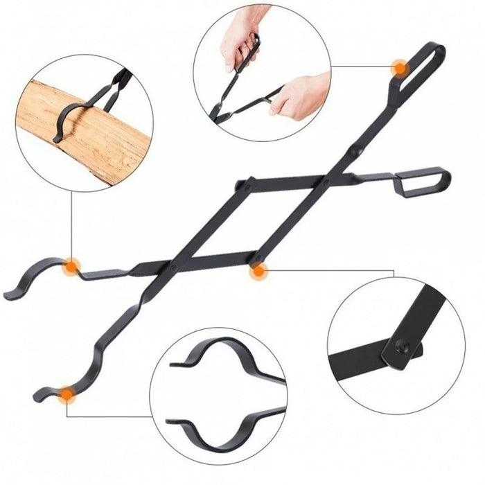 Indoor Outdoor Firewood Steel Tong Foldable Fireplace Fireproof Firewood Clamp Tool - 3