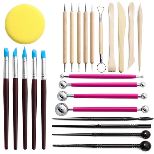 2112924 24PCS Modeling Clay Sculpting Tools Set Pottery Sculpture Dotting Ball Drill Pens DIY Kit - 1