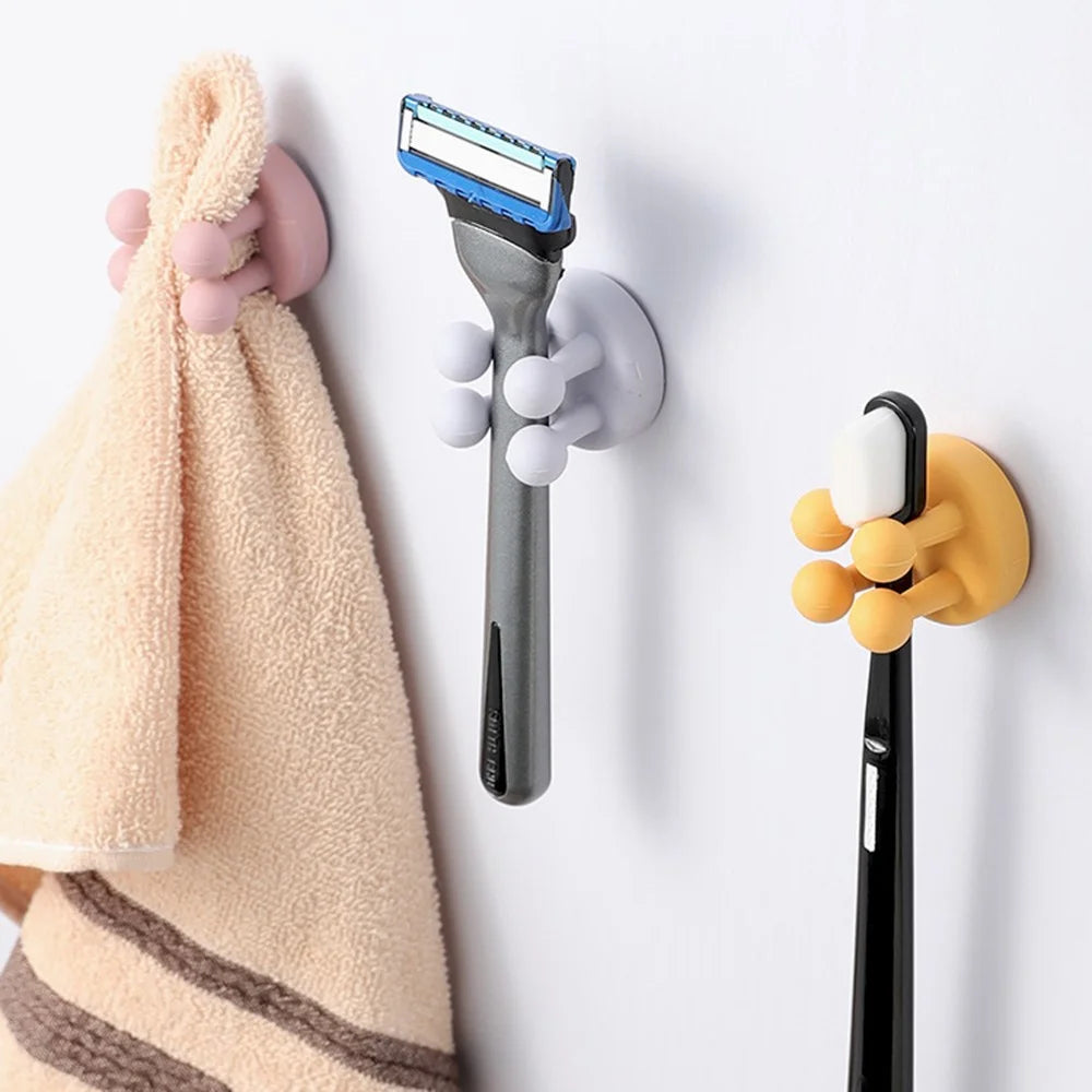 Silicone Wall Hook for Bathroom Kitchen Drill Free Toothbrush Razor Holder Adhesive Hanger - Ginger Yellow - 4