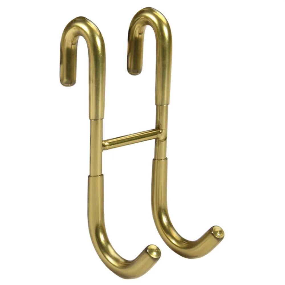 Drill Free S Shape Dual Hook Space Saving Stainless Steel Hanger for Bathroom Kitchen - Gold - 1