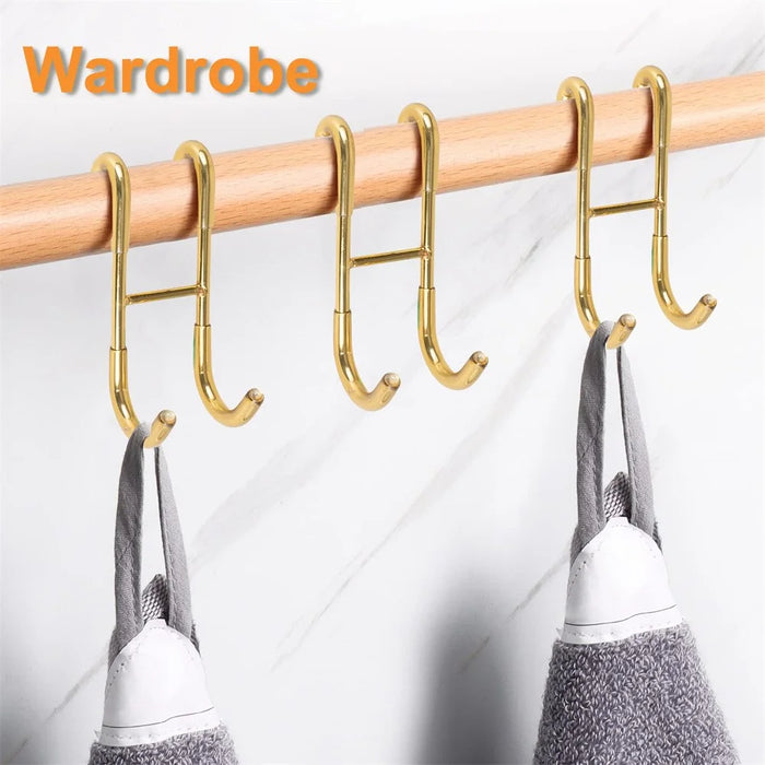 Drill Free S Shape Dual Hook Space Saving Stainless Steel Hanger for Bathroom Kitchen - Gold - 3