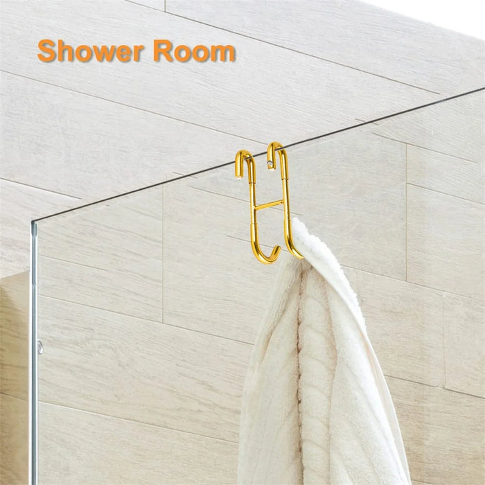 Drill Free S Shape Dual Hook Space Saving Stainless Steel Hanger for Bathroom Kitchen - Gold - 4