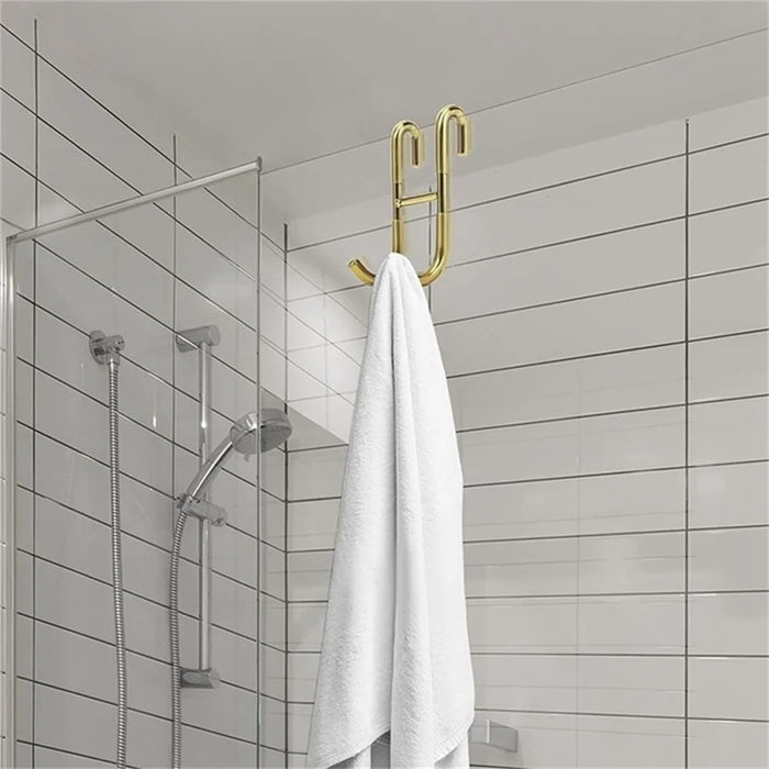 Drill Free S Shape Dual Hook Space Saving Stainless Steel Hanger for Bathroom Kitchen - Gold - 5