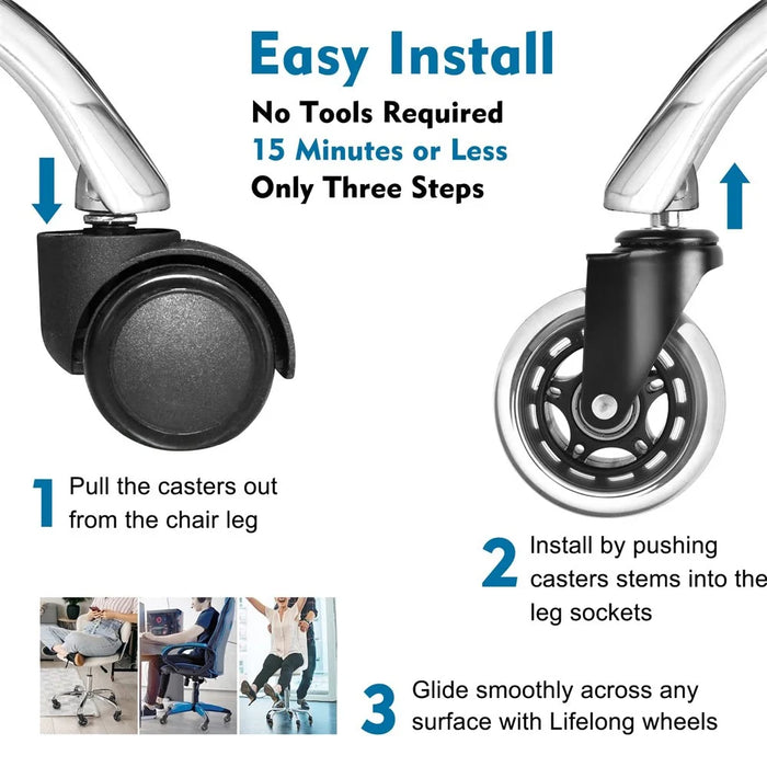 2.5 Inch Office Chair Caster Wheels Clear PU Safe Silent Roller Wheels Replacement for All Floors - 5