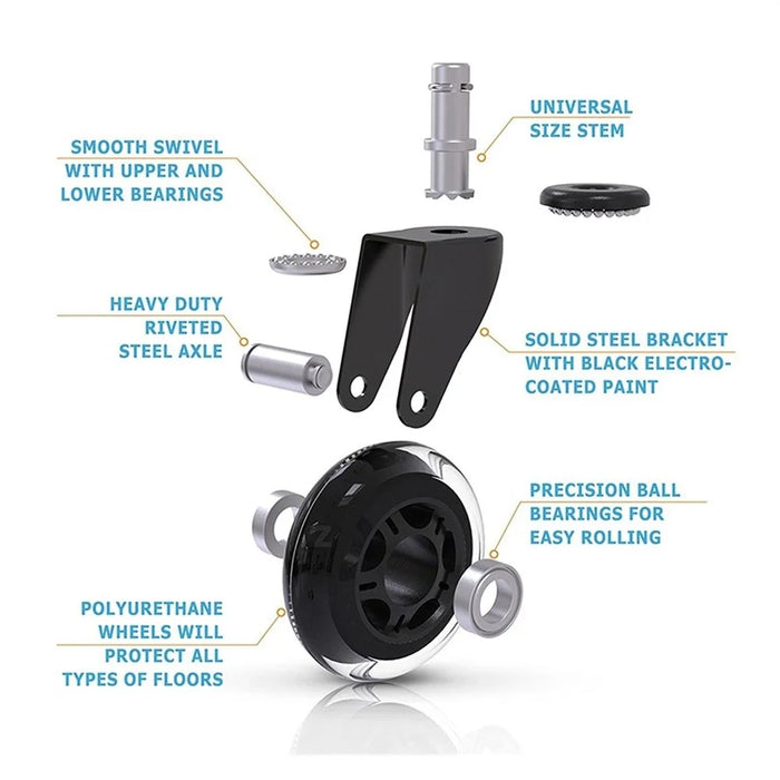 2.5 Inch Office Chair Caster Wheels Clear PU Safe Silent Roller Wheels Replacement for All Floors - 6