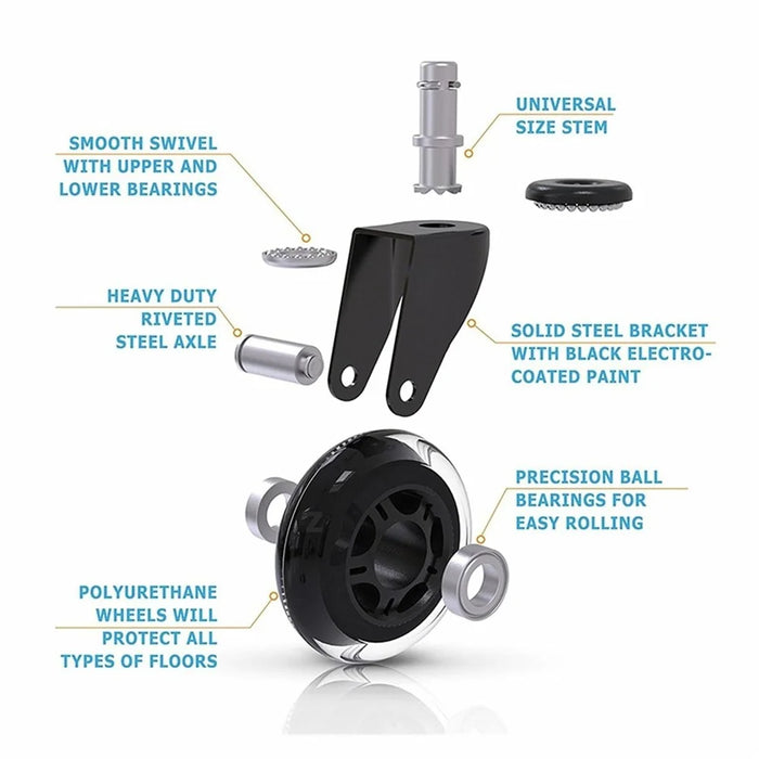 5PCS 2.5 Inch Office Chair Caster Wheels Clear PU Silent Roller Wheels Replacement for All Floors - 2