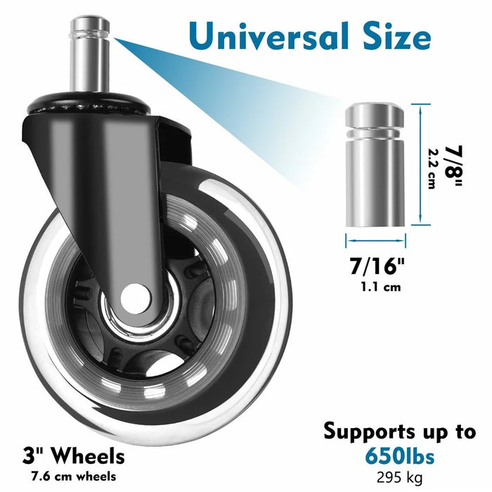 5PCS Chair Caster Wheels 3 inch Silent Transparent Roller Wheels Replacement for Office Home Chair - 7