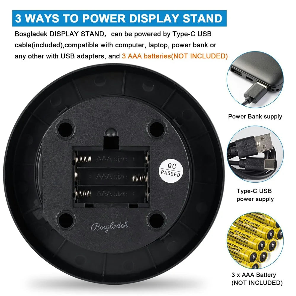 16cm Rotating Display Stand Jewelry 360-Degree Photography Adjustable Speed Turntable - Black - 2
