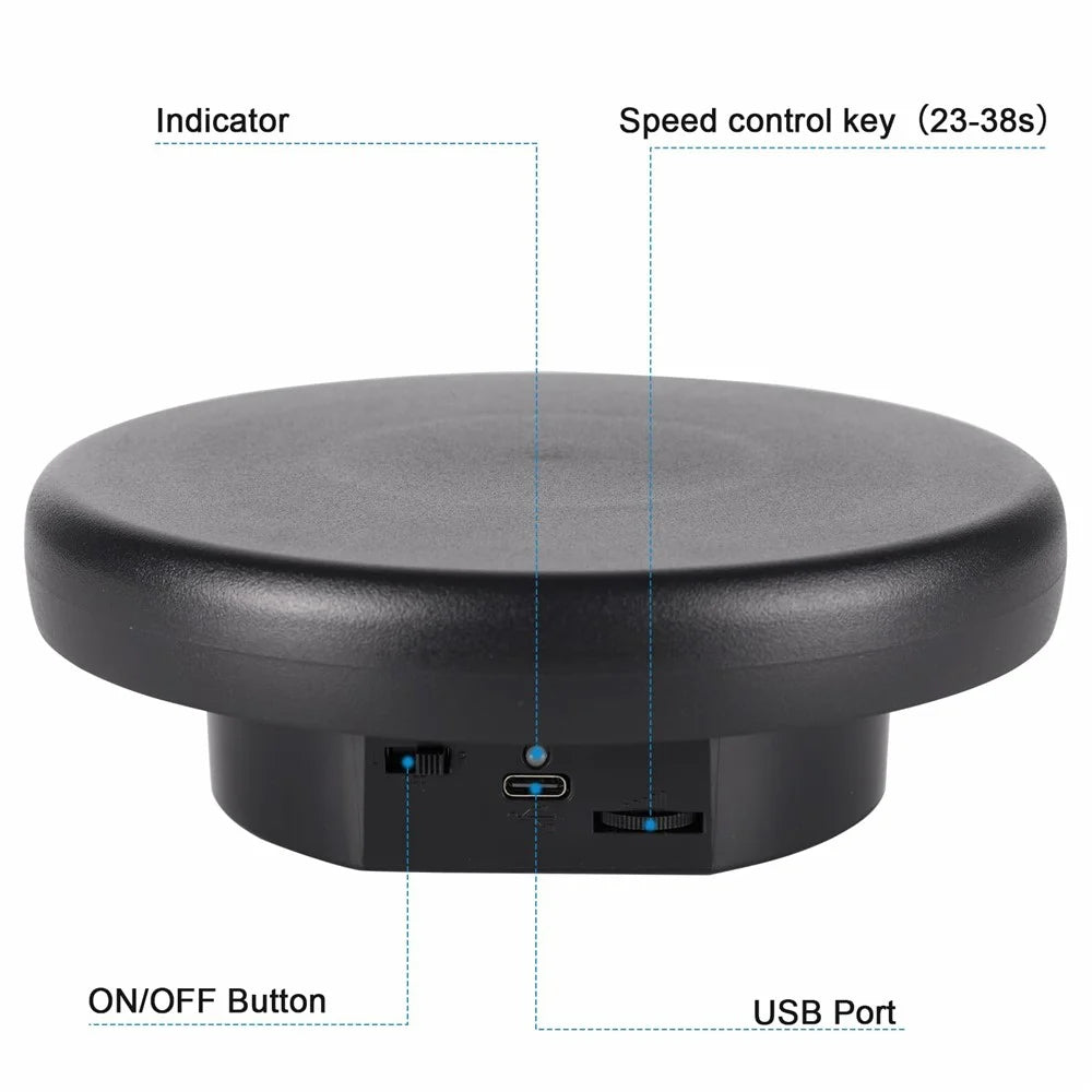 16cm Rotating Display Stand Jewelry 360-Degree Photography Adjustable Speed Turntable - Black - 4