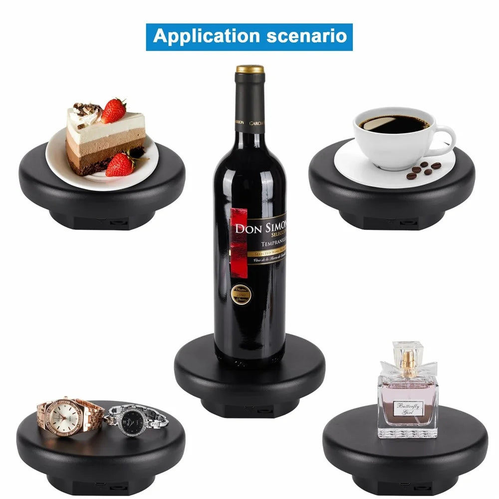 16cm Rotating Display Stand Jewelry 360-Degree Photography Adjustable Speed Turntable - Black - 5