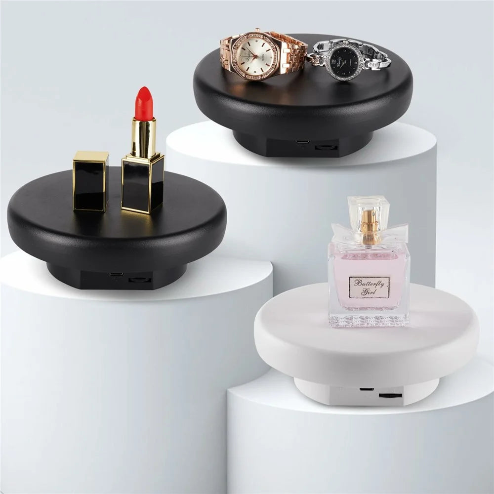 16cm Rotating Display Stand Jewelry 360-Degree Photography Adjustable Speed Turntable - Black - 6