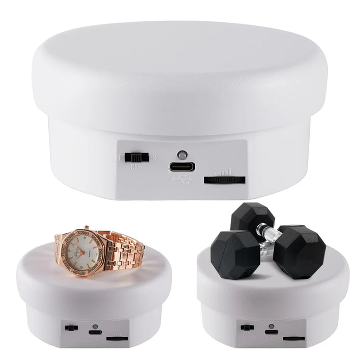 12cm Electric Rotating Display Stand Jewelry 360-Degree Photography Adjustable Speed Turntable - White - 2