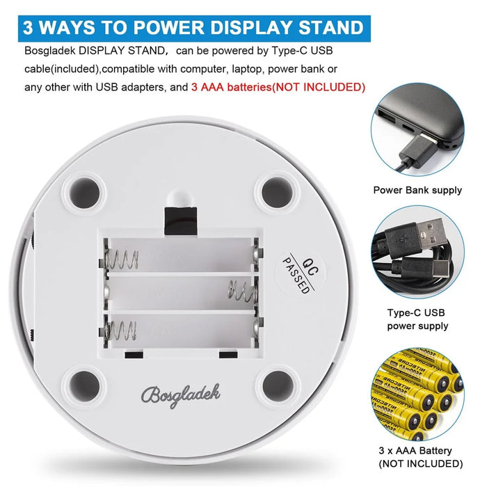 12cm Electric Rotating Display Stand Jewelry 360-Degree Photography Adjustable Speed Turntable - White - 3
