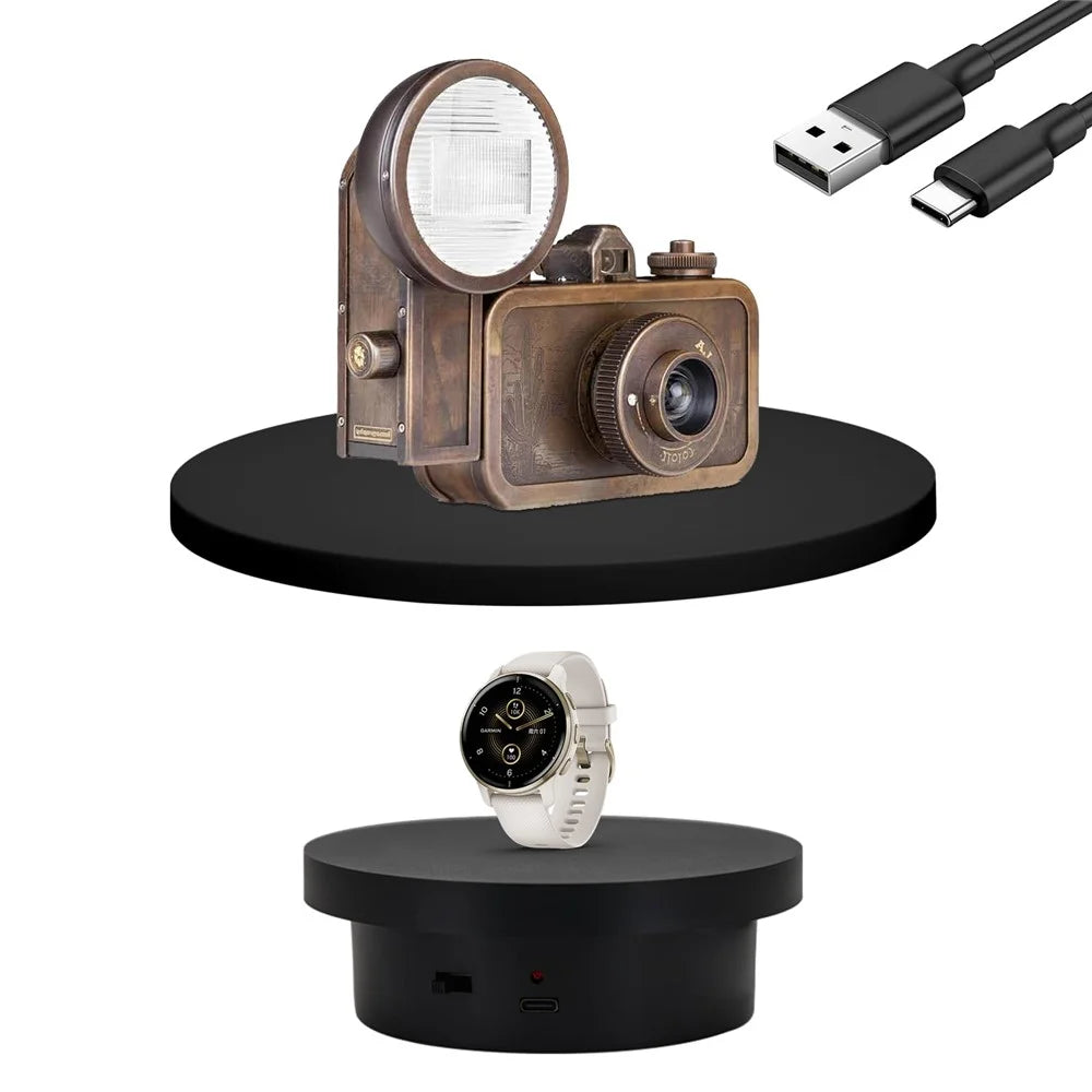 14cm USB Powered Electric Rotating Display Stand Jewelry Photography Turntable - Black - 4