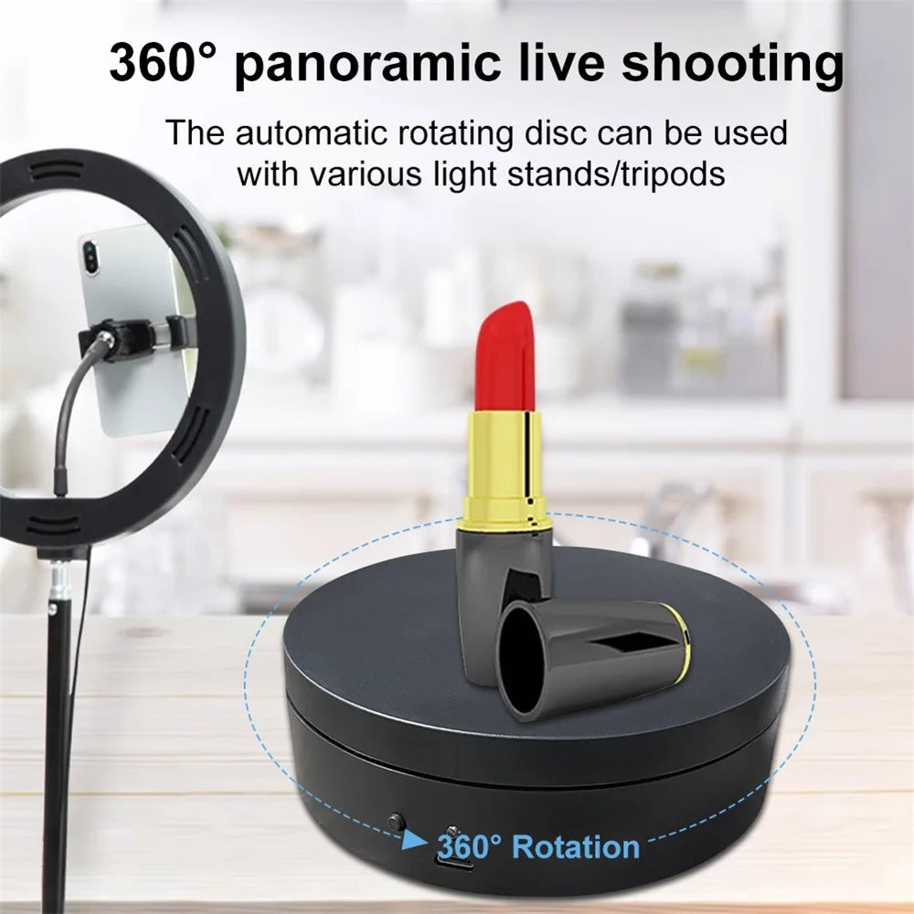 10cm USB Powered Electric Rotating Display Stand Jewelry Photography Turntable - Black - 3