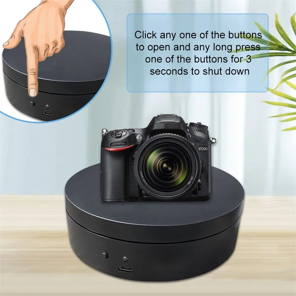 10cm USB Powered Electric Rotating Display Stand Jewelry Photography Turntable - Black - 4