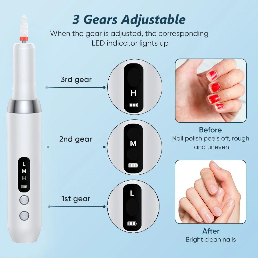 K16 Nail Drill Machine Portable Electric Nail File Set Manicure Pedicure Polishing Gel Removal Tool Gift - White - 6