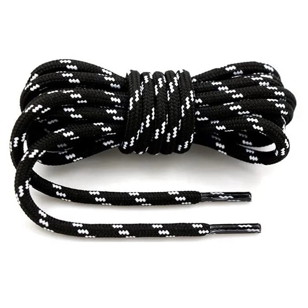 1 Pair 100cm Martin Boots Hiking Shoe Laces Round Wear-Resistant Polyester Shoelace Rope - Black+White - 1