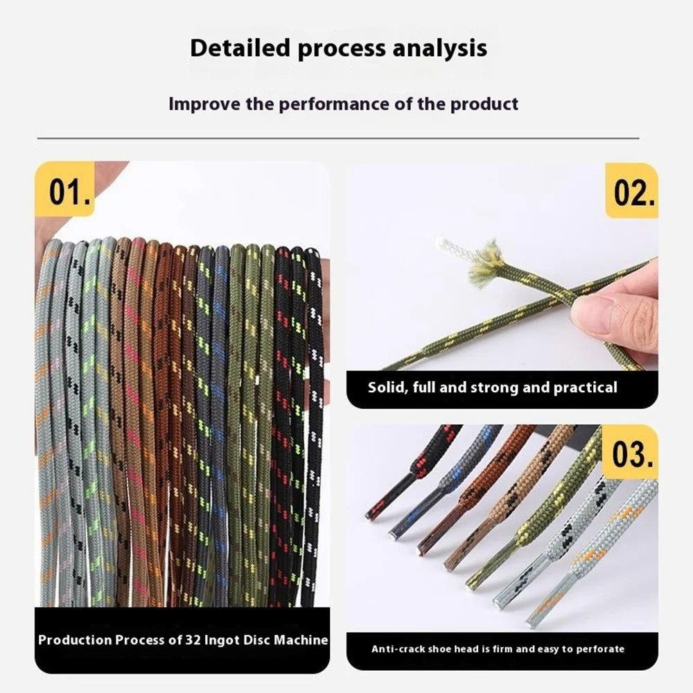 1 Pair 160cm Martin Boots Hiking Shoe Laces Round Wear-Resistant Polyester Shoelace Rope - Black+White - 5