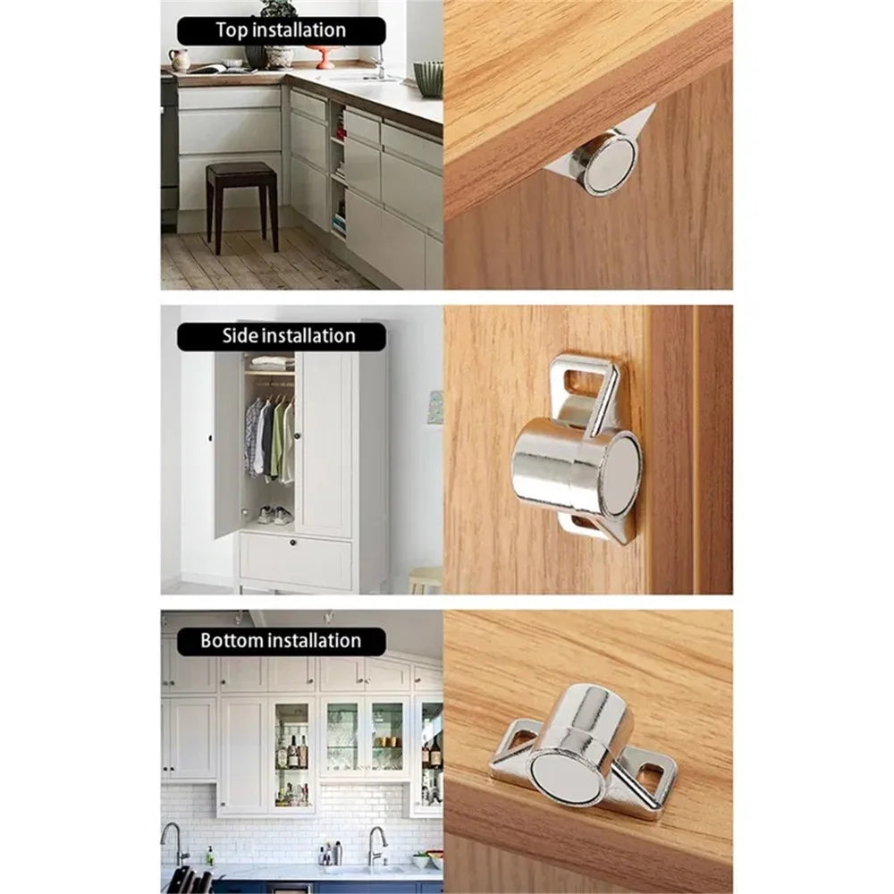 Magnetic Cabinet Latch Zinc Alloy Door Catch Furniture Door Stopper for Children Safety - Black - 4