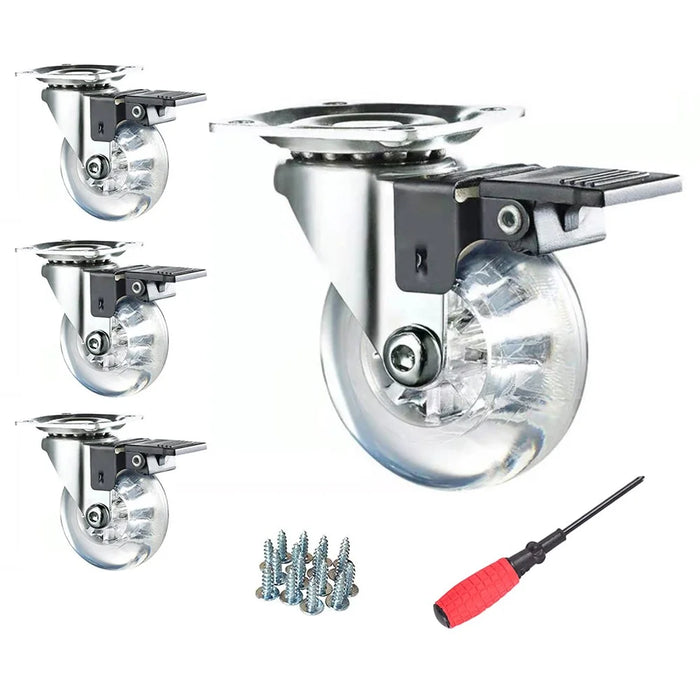 4Pcs 2-inch Crystal Clear Caster Universal Replacement Furniture Wheels with Brake - 1