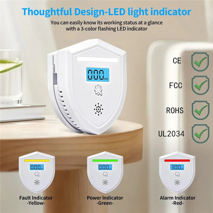 Carbon Monoxide Detector Home CO Alarm Digital Display 85dB Alert High Precision Sensor - 6