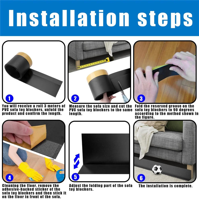 Under Couch Guards Blocker 3m PVC Strap Baffle Bottom Gap Bumper Barrier for Under Sofa Bed - Black - 5
