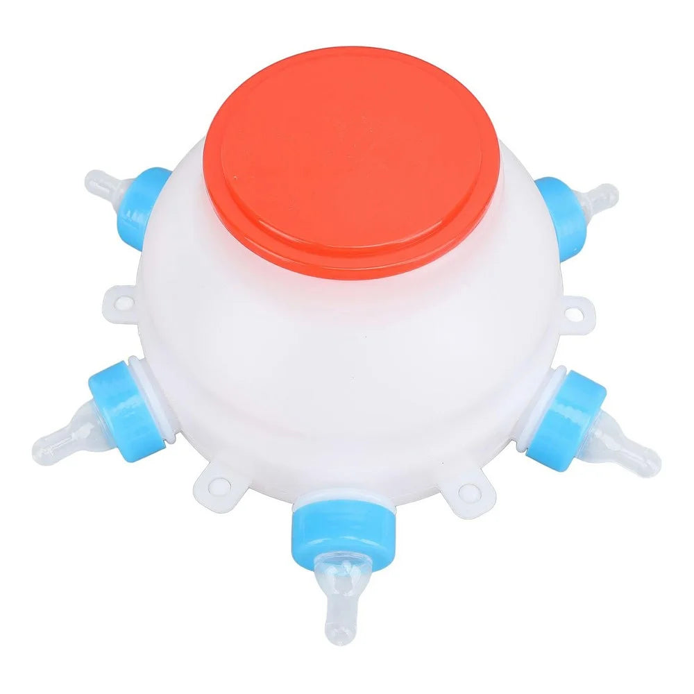 Piggy Milk Feeder 2.5L Round Piglet Poultry Breeding Feeder with 6 Pacifiers for Lambs, Piglets, Cows - 1