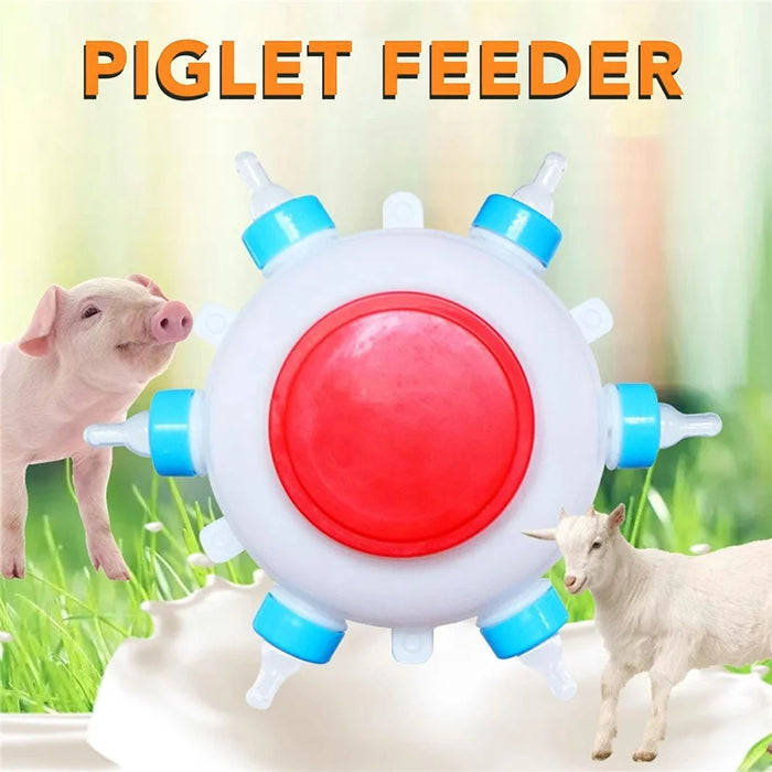 Piggy Milk Feeder 2.5L Round Piglet Poultry Breeding Feeder with 6 Pacifiers for Lambs, Piglets, Cows - 2