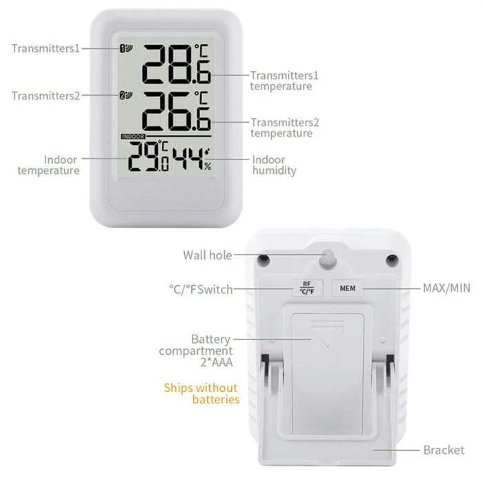 TS-FT0402 Wireless Indoor Outdoor Greenhouse Thermometer Digital Temperature Meter, 1 Receiver + 2 Transmitter - 3