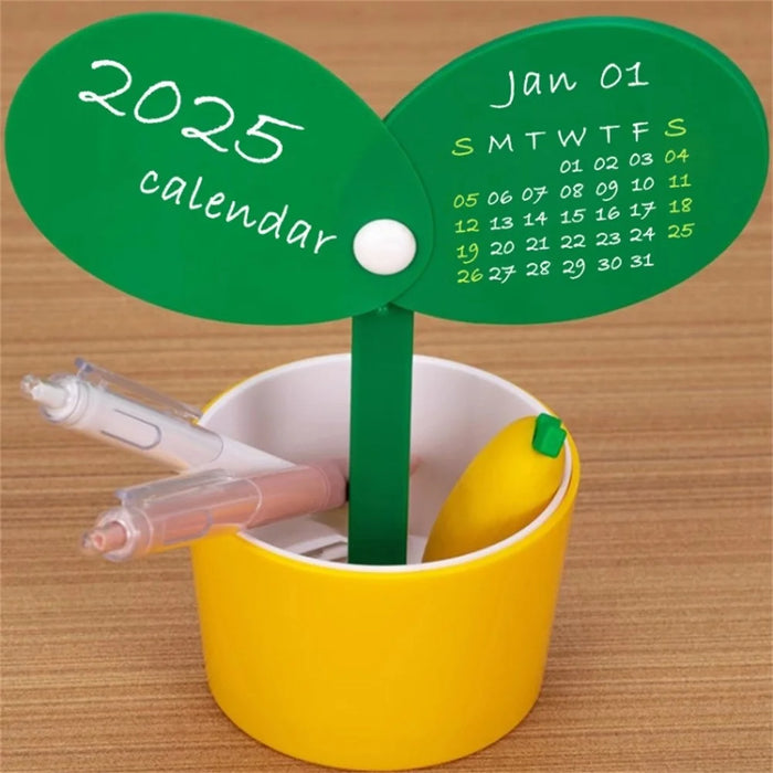 2025 Creative Plant Shaped Desktop Calendar with Pen Holder, DIY Planner - Orange - 4