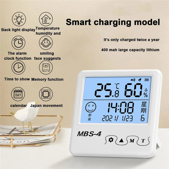 MBS-4 Digital Hygrometer Thermometer High Precision Meter with Clock for Indoor Use - 3