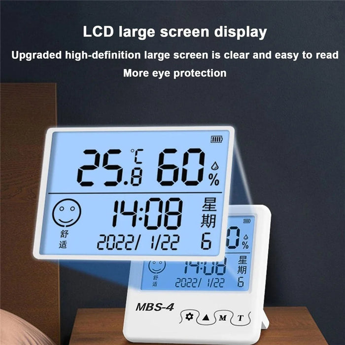 MBS-4 Digital Hygrometer Thermometer High Precision Meter with Clock for Indoor Use - 4
