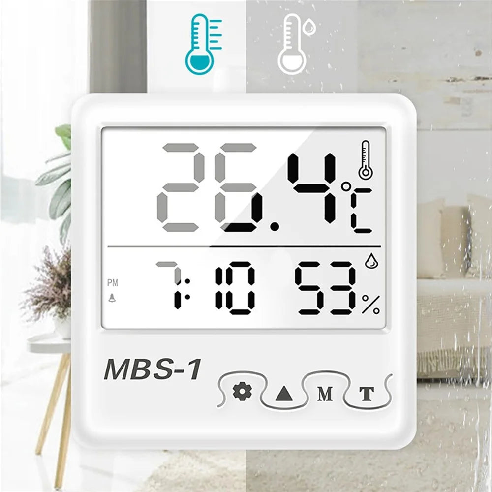 MBS-1 Digital Thermometer Hygrometer with Clock - Indoor Temperature Humidity Monitor - 2