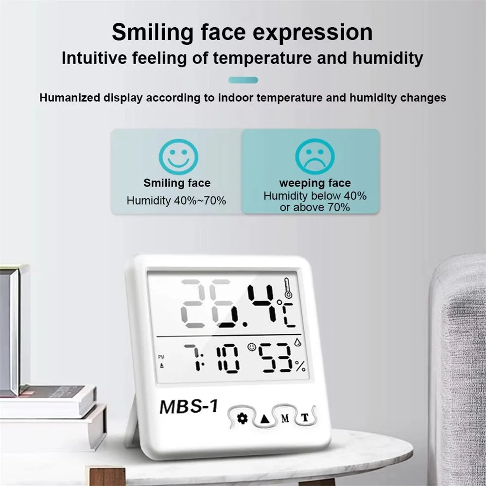 MBS-1 Digital Thermometer Hygrometer with Clock - Indoor Temperature Humidity Monitor - 4